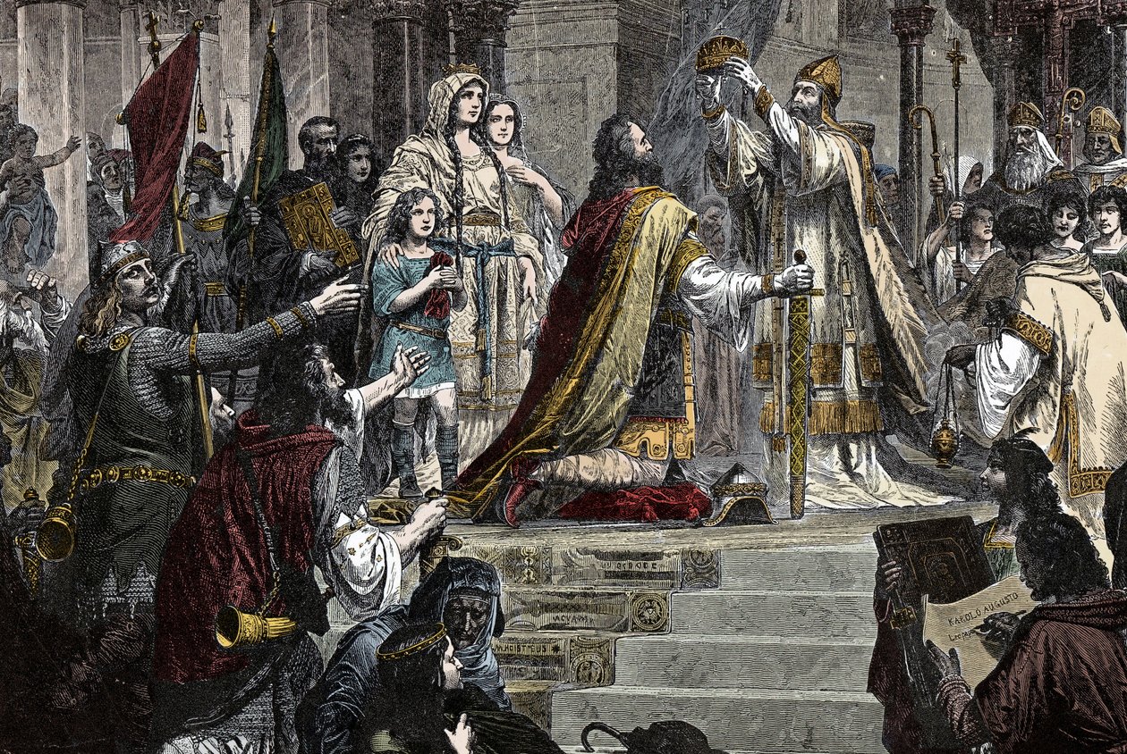De Kroning van Karel de Grote - Kroning van Karel de Grote (742 - 814) in 800 door paus Leo III door Unknown artist
