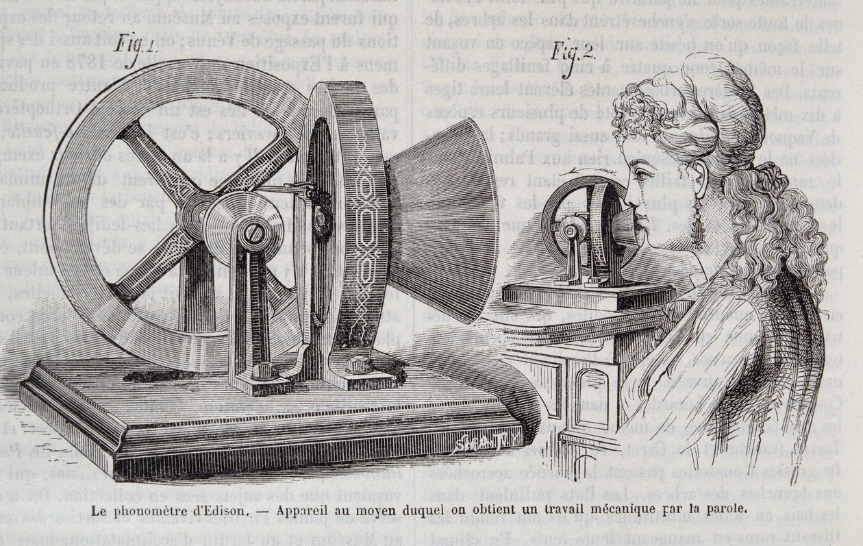 De Edison-fonograaf - apparaat waarmee mechanisch werk wordt verkregen door spraak in "Nature" 1878. door Unknown artist