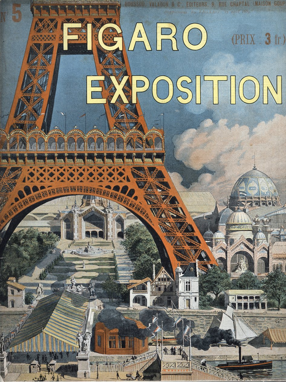 De Eiffeltoren op de Wereldtentoonstelling van 1889 in Parijs. Omslag van het Figaro supplement van 15 augustus door Unknown artist