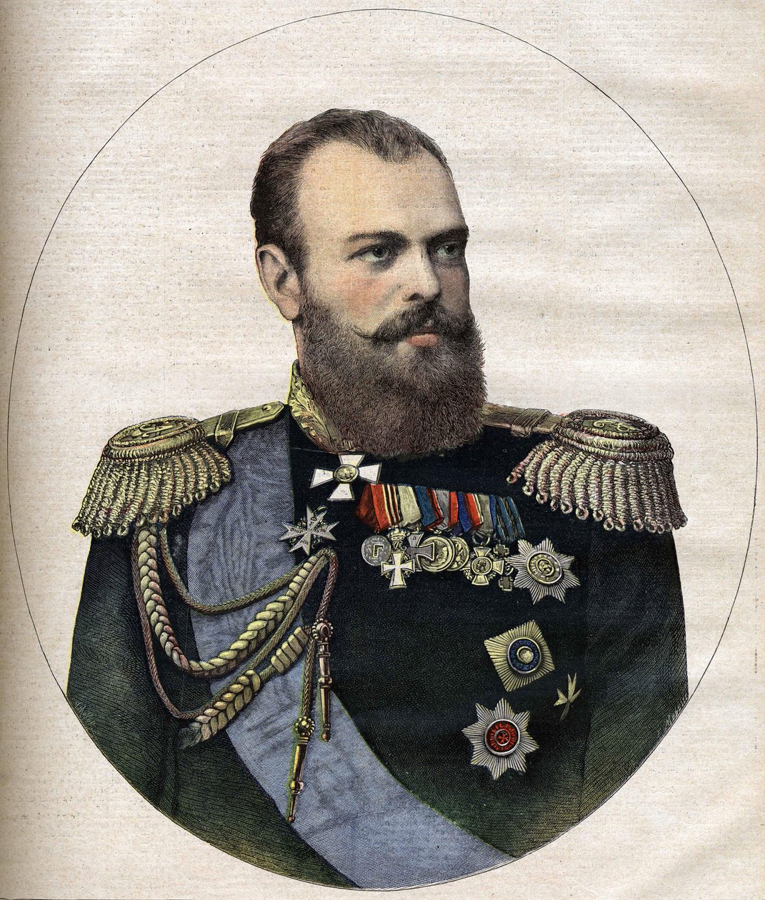 De keizer (tsaar) van Rusland Alexander III Gravure uit 1891 door Unknown artist