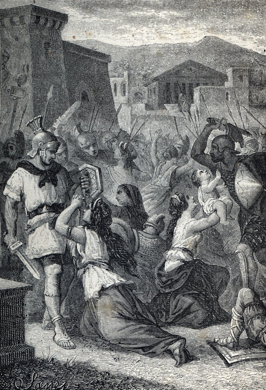 De Interventie van de Sabijnse Vrouwen. Gravure 1884 door Unknown artist