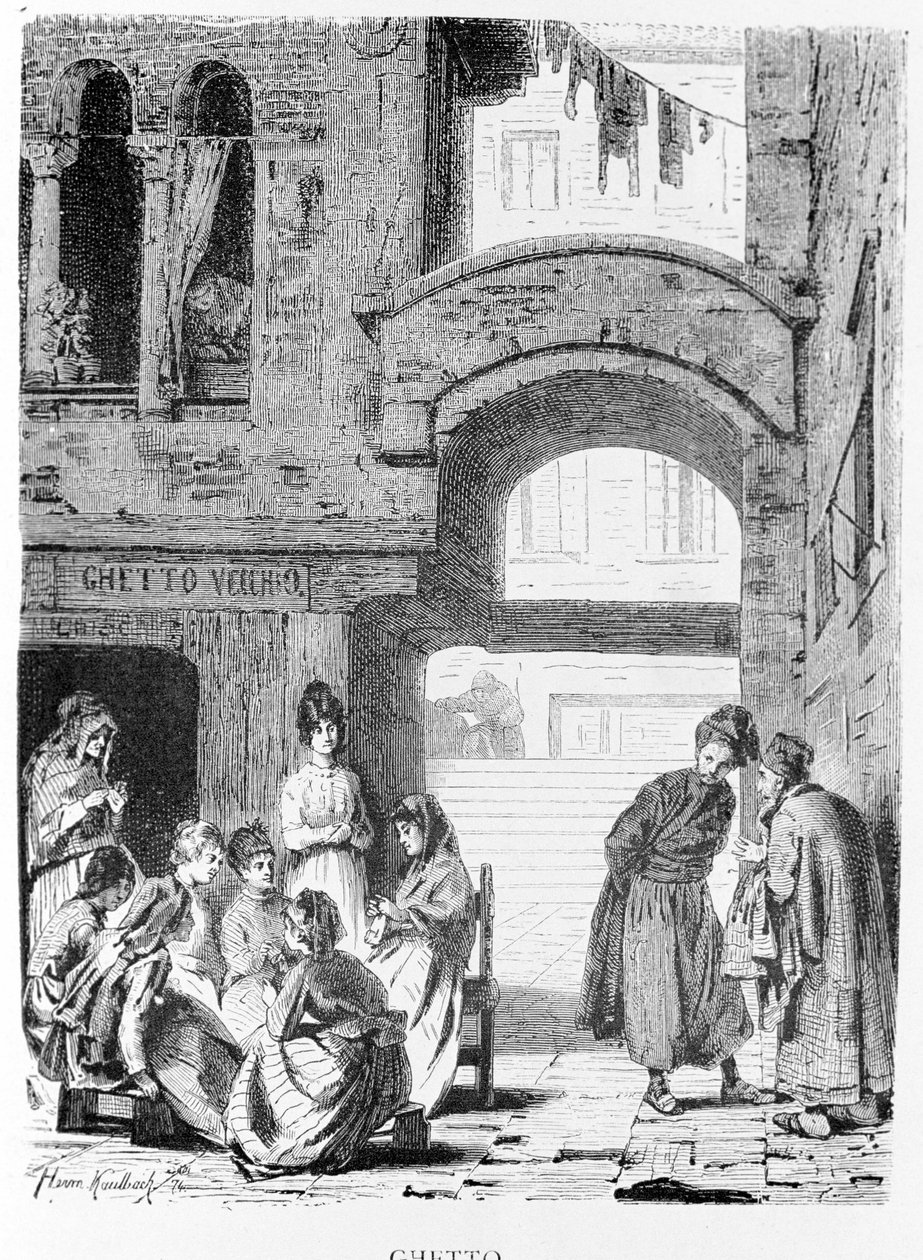 Het Joodse getto van Venetië in de 19e eeuw. door Unknown artist