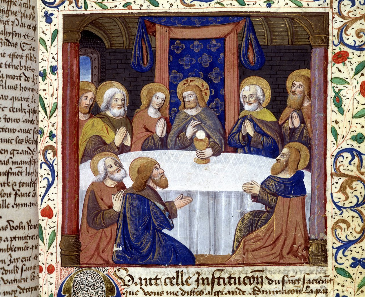 Het Laatste Avondmaal. (Christus omringd door zijn apostelen) - verluchting van de Middeleeuwen, sd. door Unknown artist