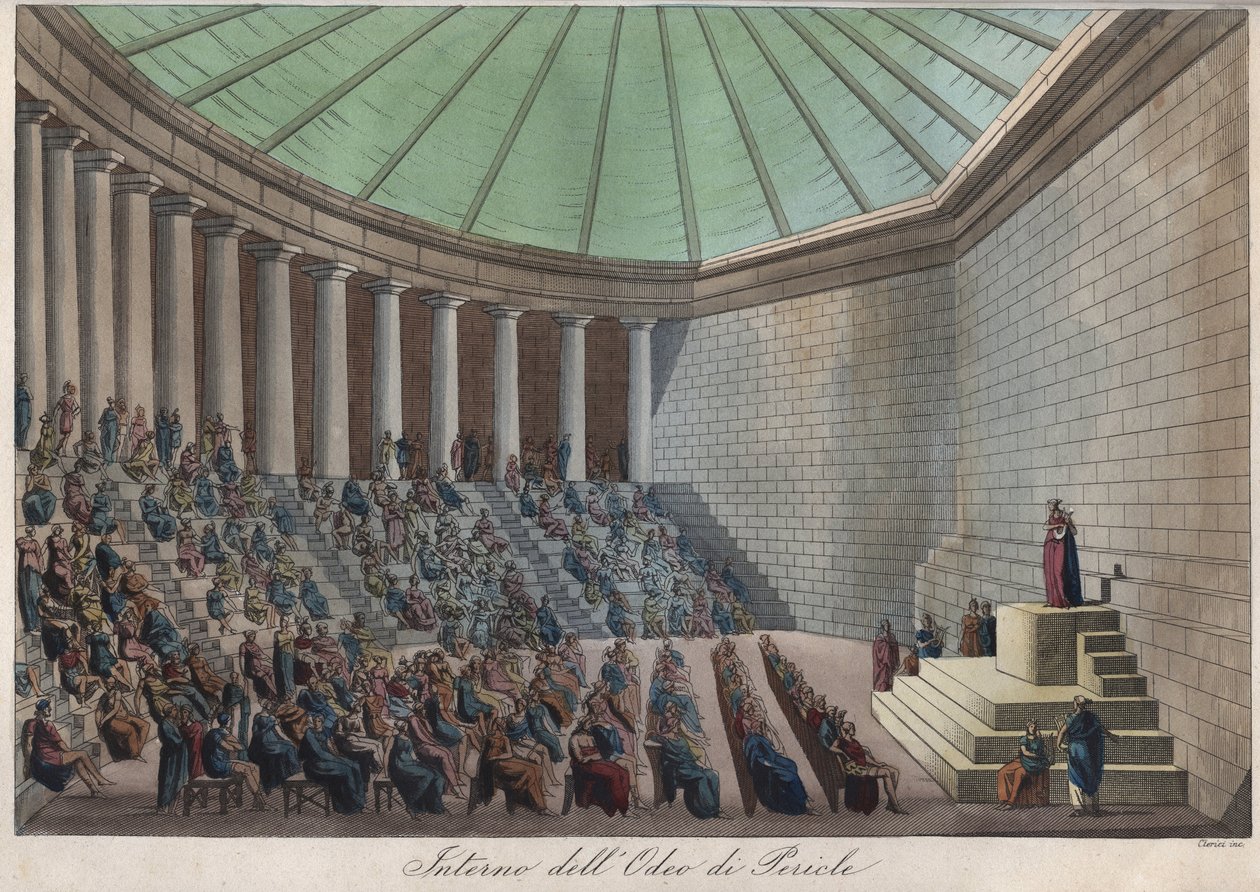 Het Odeon van Athene of Odeon van Pericles in Athene - gravure uit 