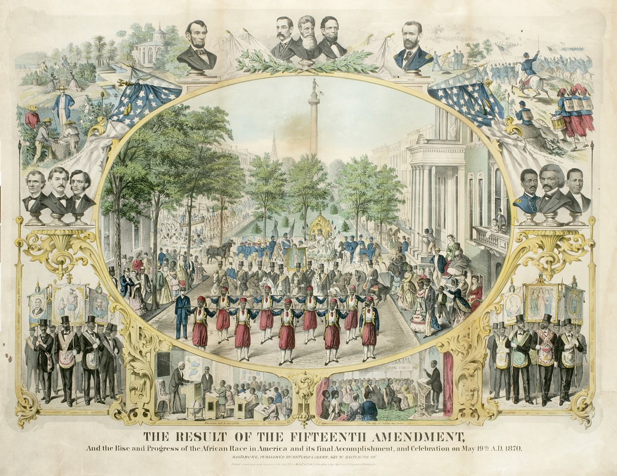 Het resultaat van het vijftiende amendement, en de opkomst en vooruitgang van het Afrikaanse ras in Amerika en de uiteindelijke verwezenlijking en viering op 19 mei door Unknown artist