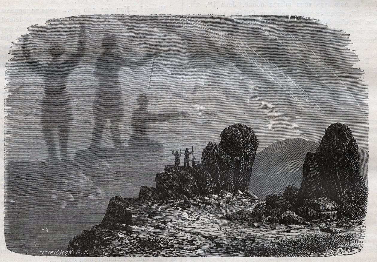 Het spook van de Brocken in de Harzbergen (gravure uit 1877) door Unknown artist