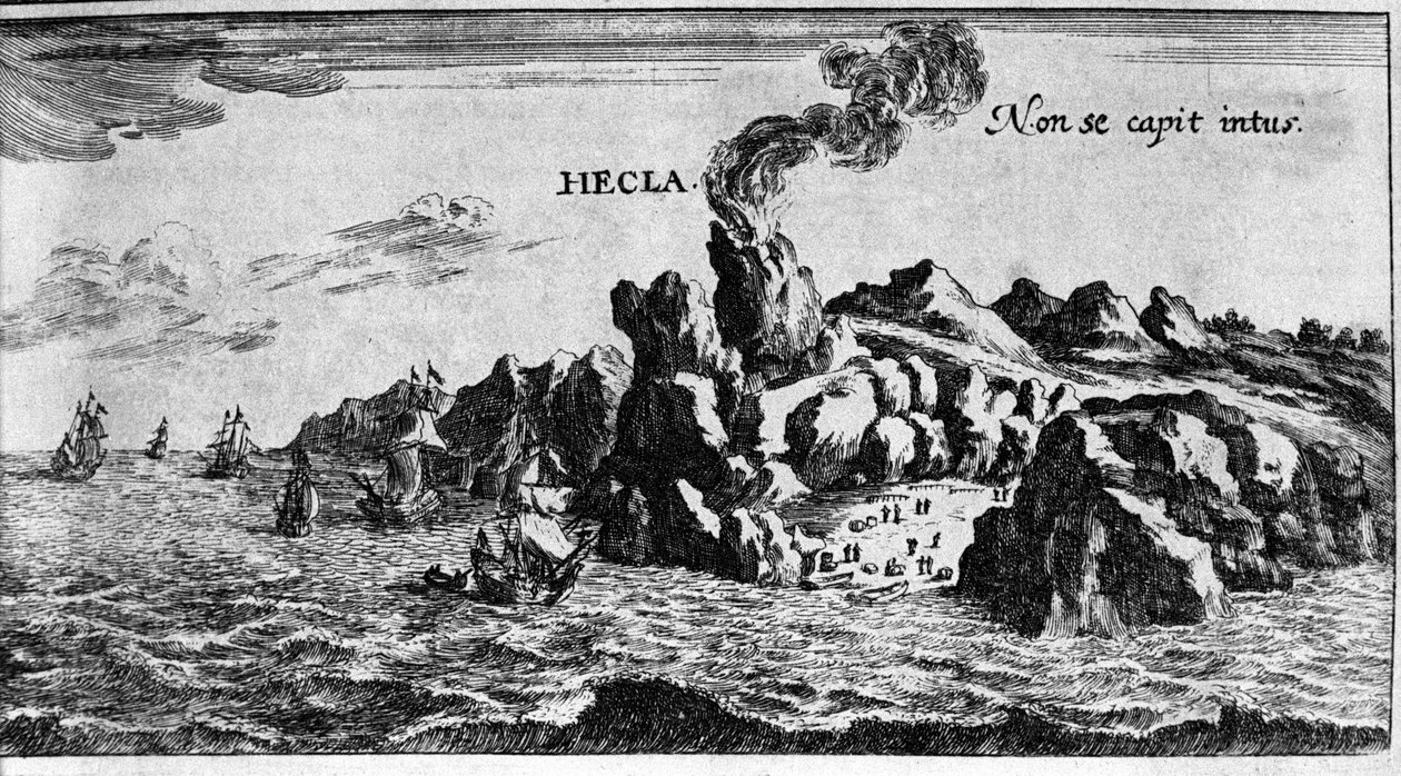 De vulkaan Hekla aan de kust van IJsland - in Mundi Mirabilis Oeconomia door Johamm Zahn, sd. 1696. door Unknown artist
