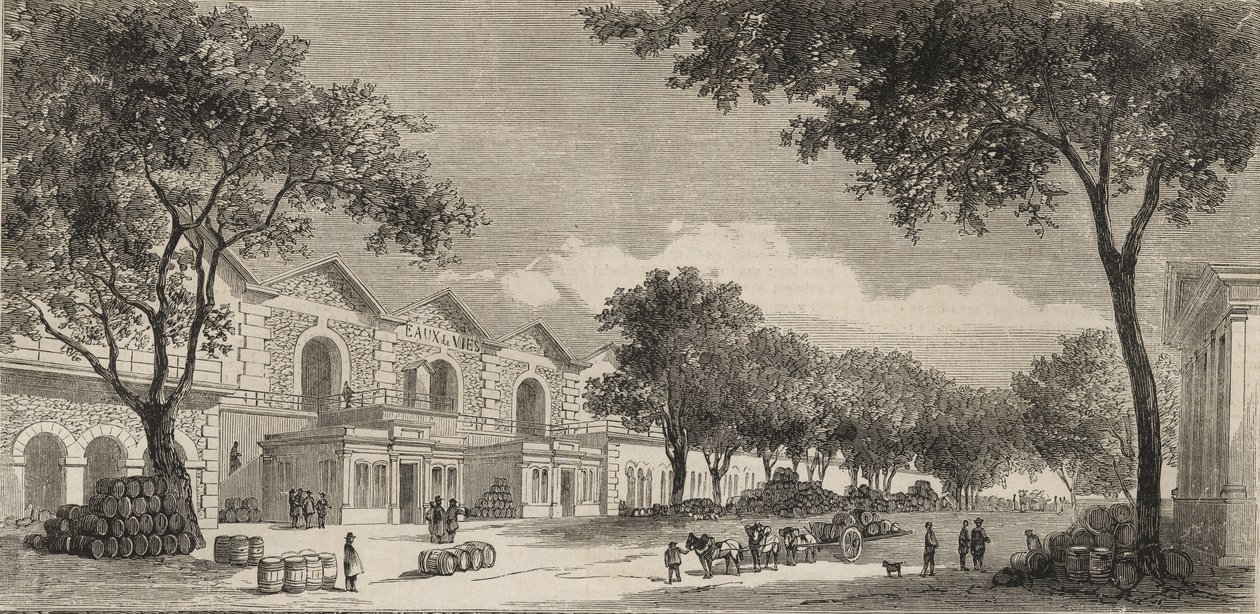 Het wijnmagazijn in Parijs in 1861 - Eaux de vie district door Unknown artist