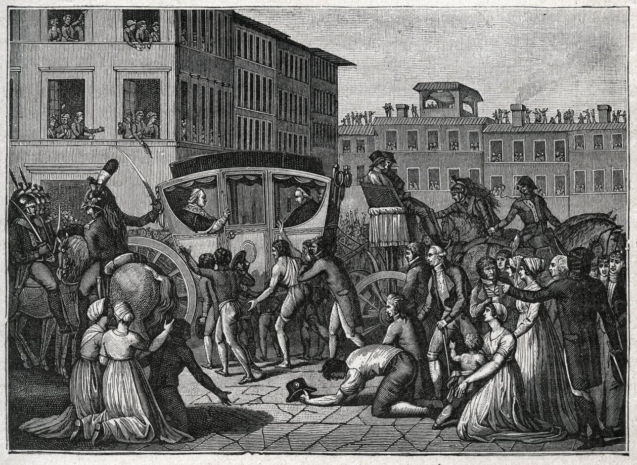 De aankomst van paus Pius VI (Giovanni Angelo Braschi genaamd Pius VI, PIO 1717-1799) in Grenoble in 1799. Gravure uit 1800. door Unknown artist