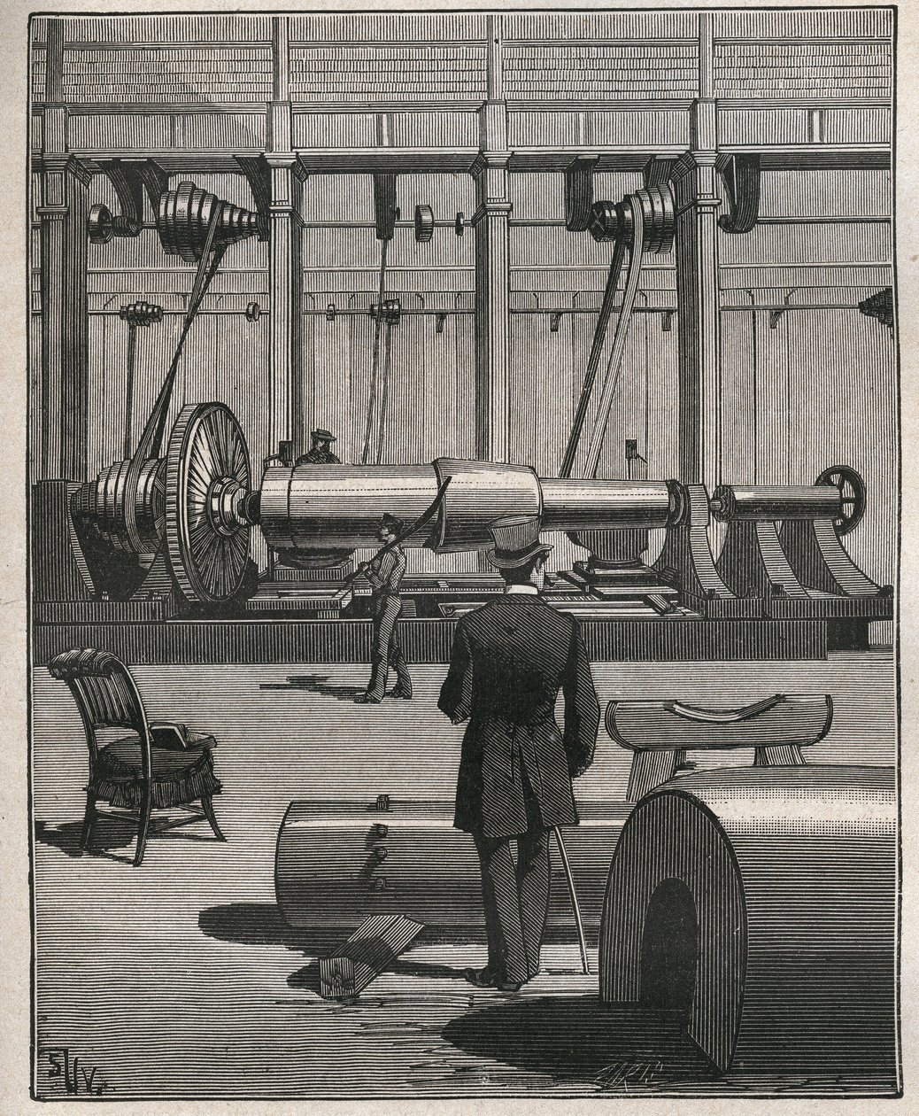 De kunst van de tour: het schieten van een stalen monstergeschut. Gravure uit 1885 in 