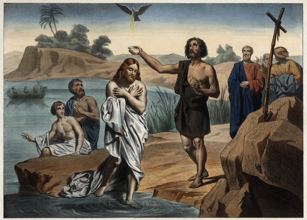 De doop van Christus. Anonieme gravure uit het midden van de 19e eeuw. door Unknown artist