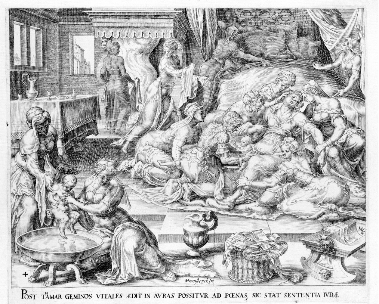 De geboorte van Thamar. 17e-eeuwse gravure door Antonio Blocklaus. door Unknown artist