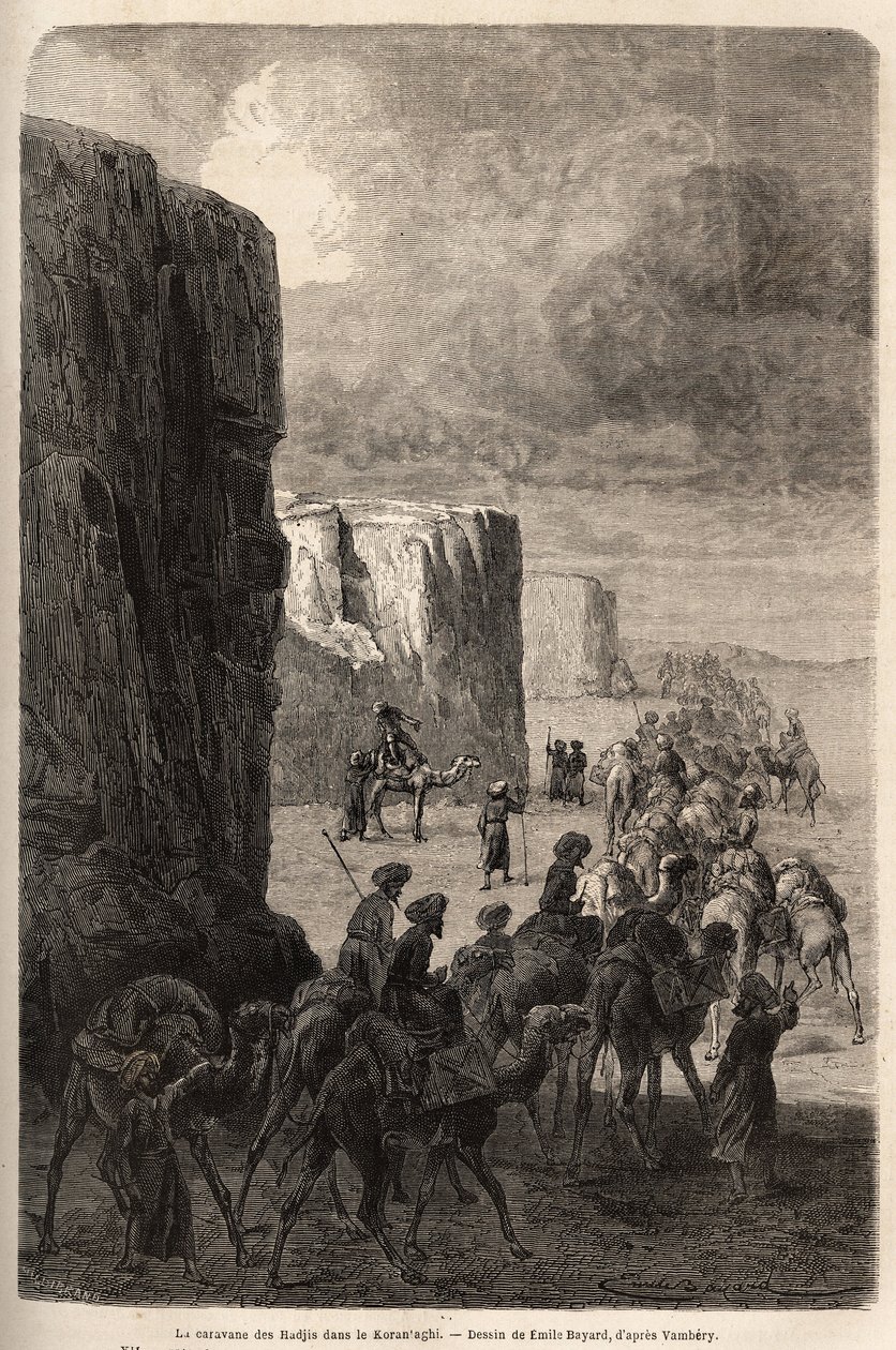 De karavaan van de Hajis in Korantaghi (Perzië, Iran). Gravure in Le tour du monde, bewerkt door Edouard Charton. door Unknown artist