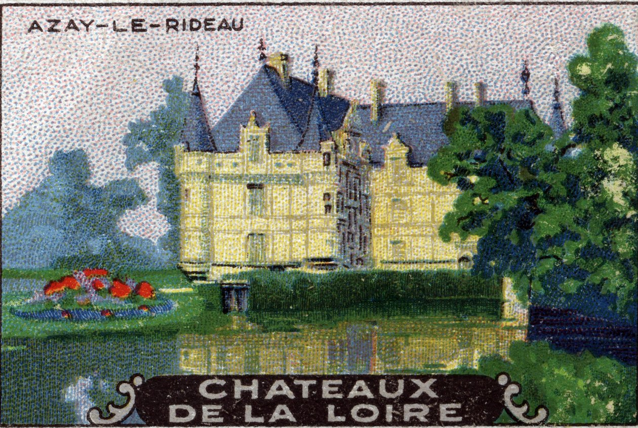 De kastelen van de Loire: het kasteel van Azay-le-Rideau , begin 20e eeuw (chromo) door Unknown Artist