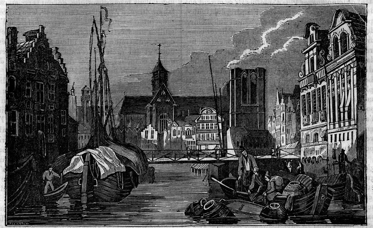 De stad Gent in België in de 19e eeuw. door Unknown artist
