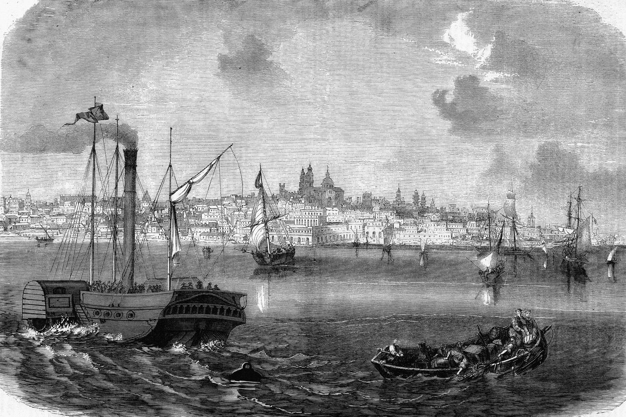 De stad Montevideo in Uruguay in 1864 door Unknown artist