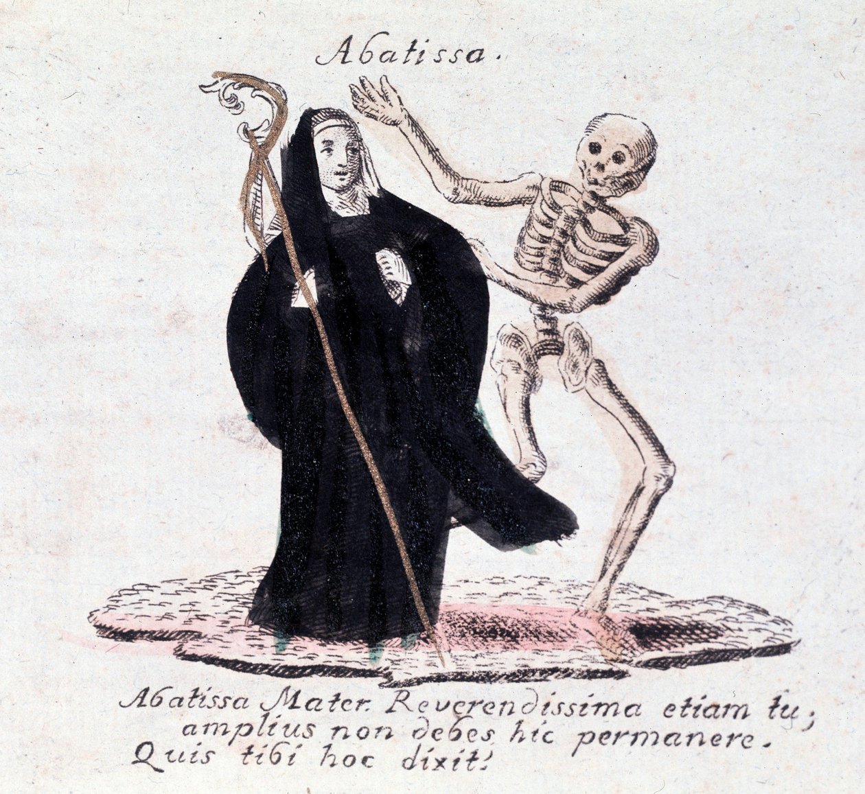 De dans van de dood, de abdis en een skelet door Unknown artist