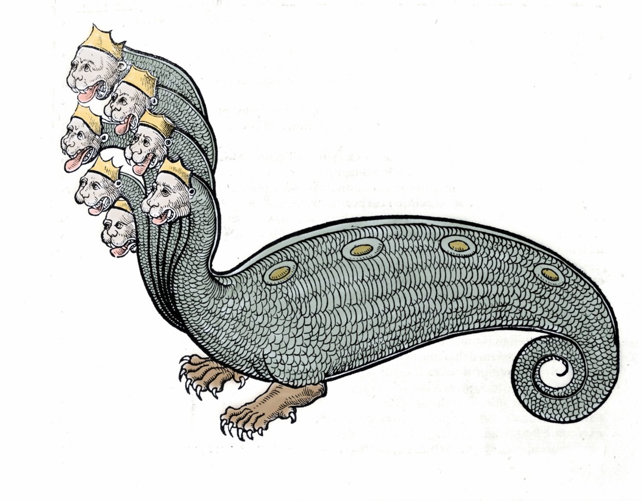 De hydra met de zeven koppen is een waterslang met een hondenlichaam door Unknown artist