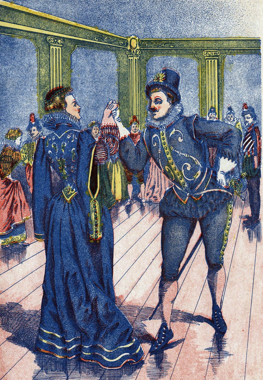 De zoon van de koning laat Assepoester dansen. Illustratie voor 