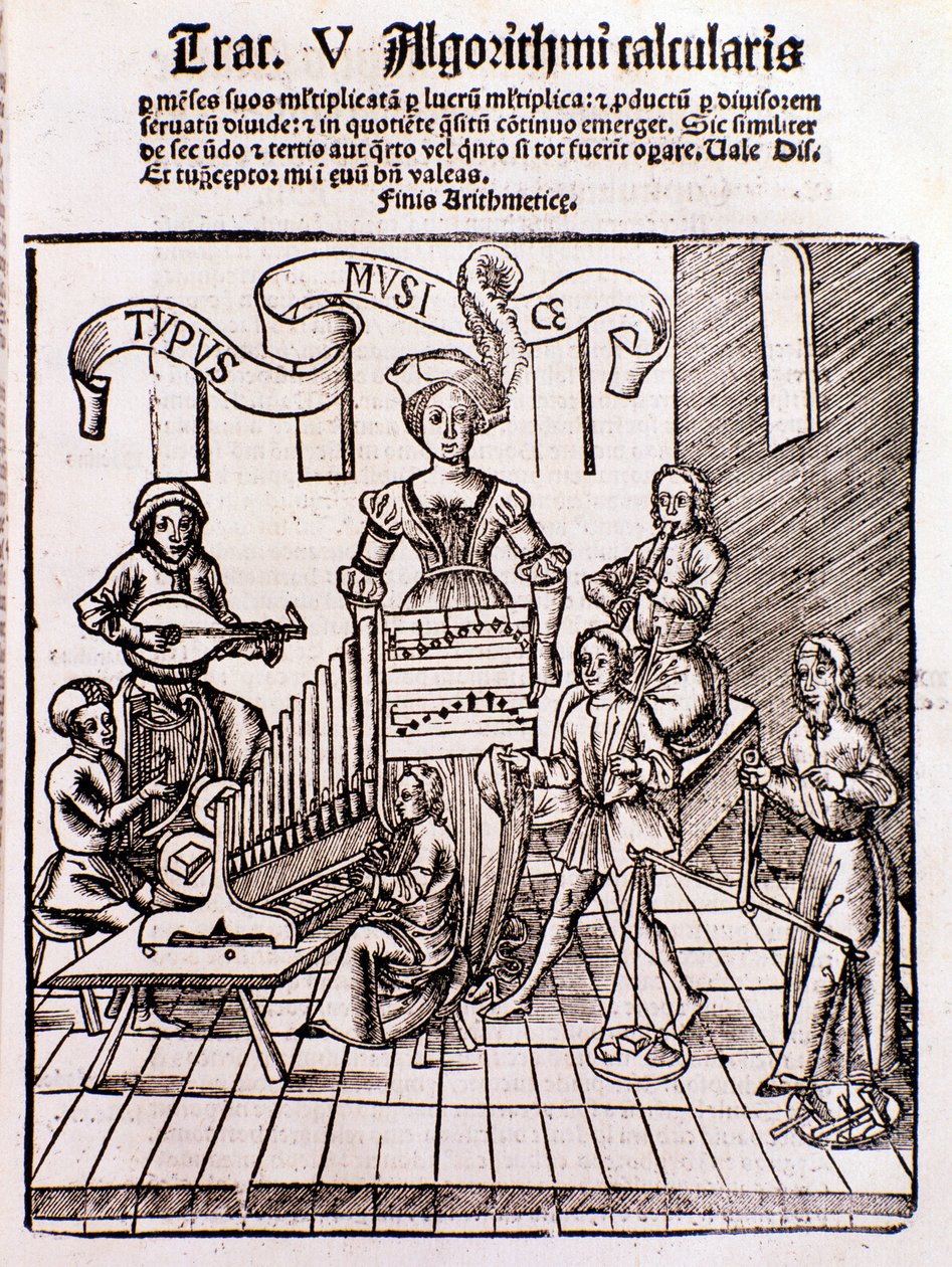 De vrije kunsten: Muziek (gravure) door Unknown artist