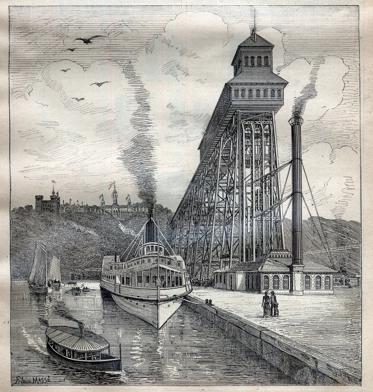 De liften van Weehawken in de Verenigde Staten - Gravure in 