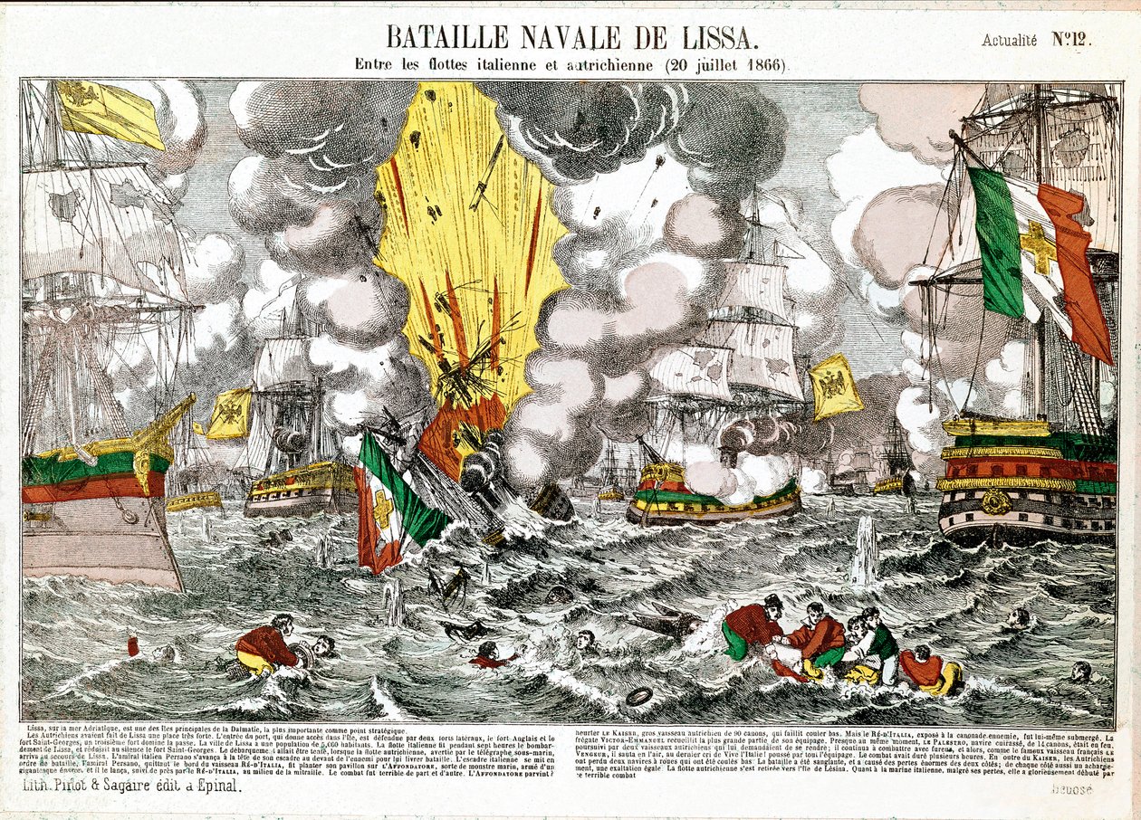 De zeeslag bij Lissa (Adriatische Zee), 20 juli door Unknown artist