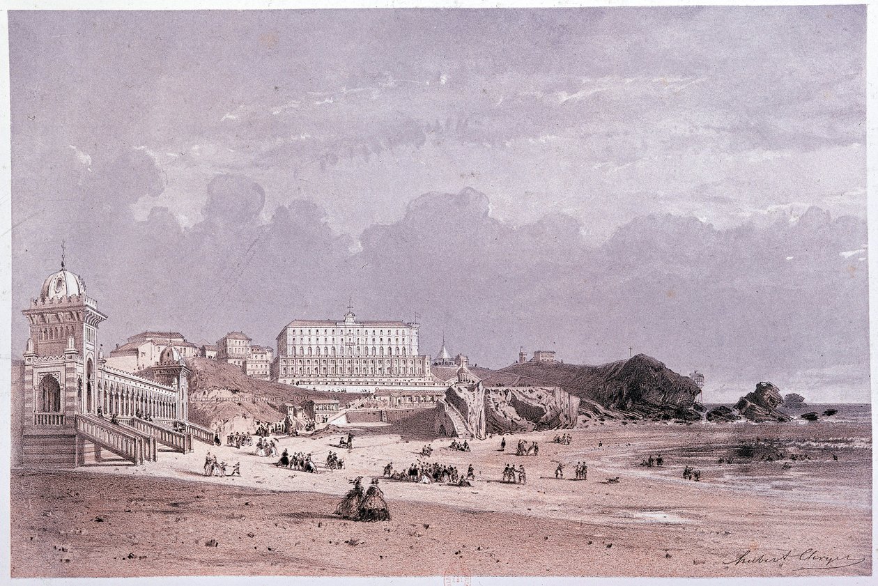 De nieuwe baden van de Côte des Fous en het casino in Biarritz, 19e eeuw door Unknown artist