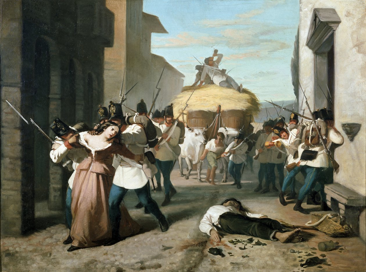 De plundering van Tortona door het Frans-Piëmontese leger (schilderij) door Unknown Artist