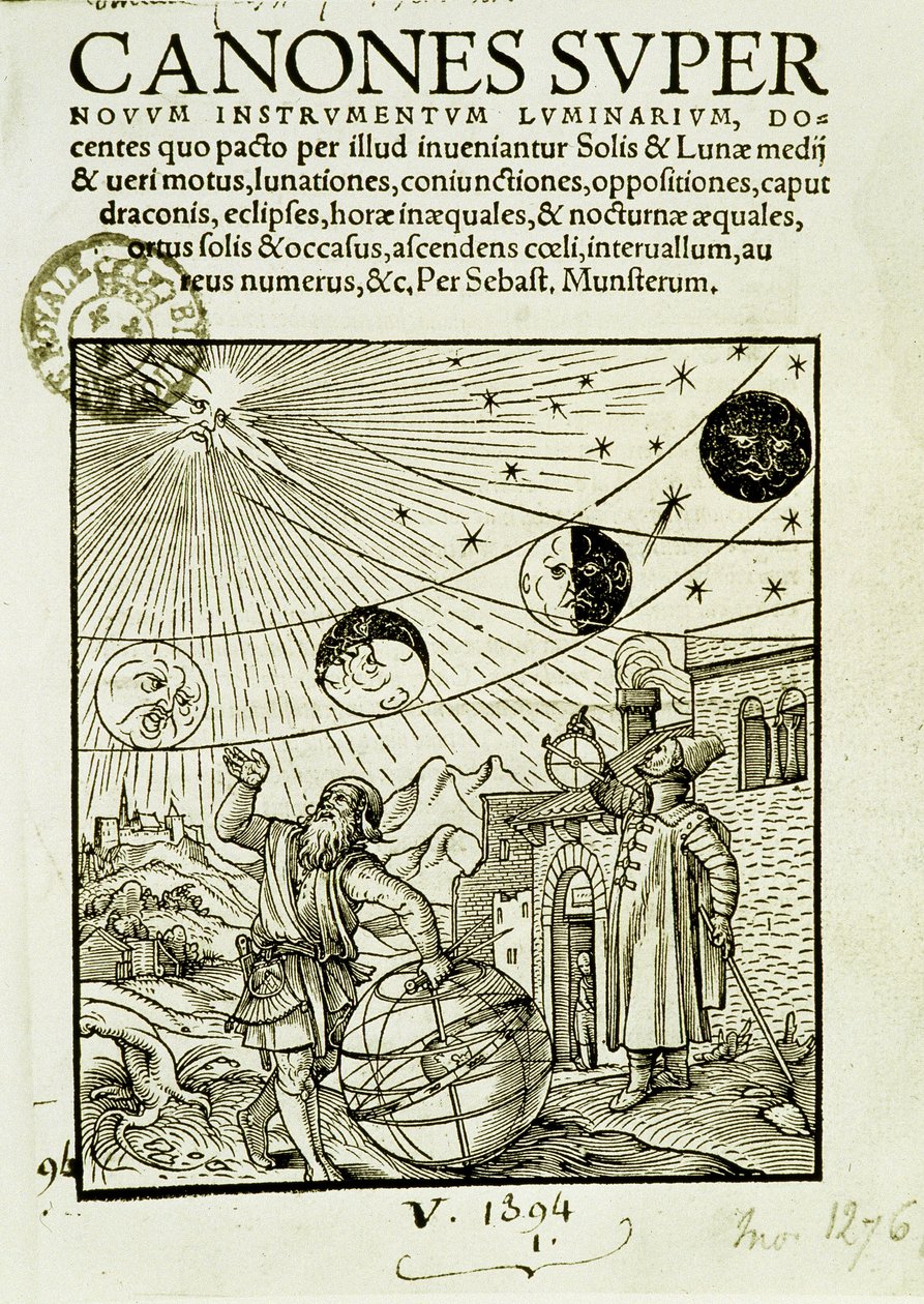 De bewegingen van zon en maan waargenomen door astronomen - frontispice van het boek Super Canones door Unknown artist