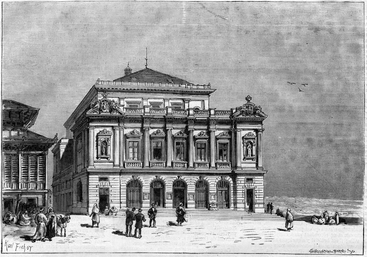 Het theater van Constantine in Algerije gebouwd door architect Paul Jean Gion (1838-1904) tussen 1877 en 1883 - de buitenkant van het theater door Unknown artist