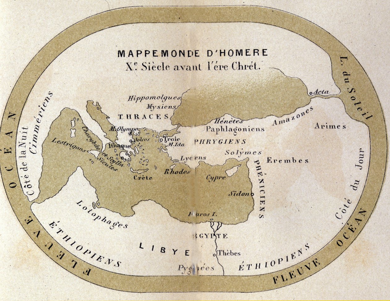 De wereldkaart van Homerus. 9e eeuw v.Chr. door Unknown artist