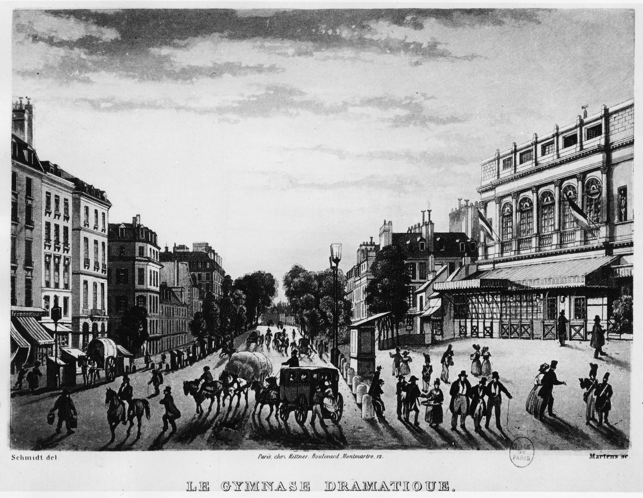 Theater: het Dramatische Gymnasium van Boulevard Bonne Nouvelle door Unknown artist