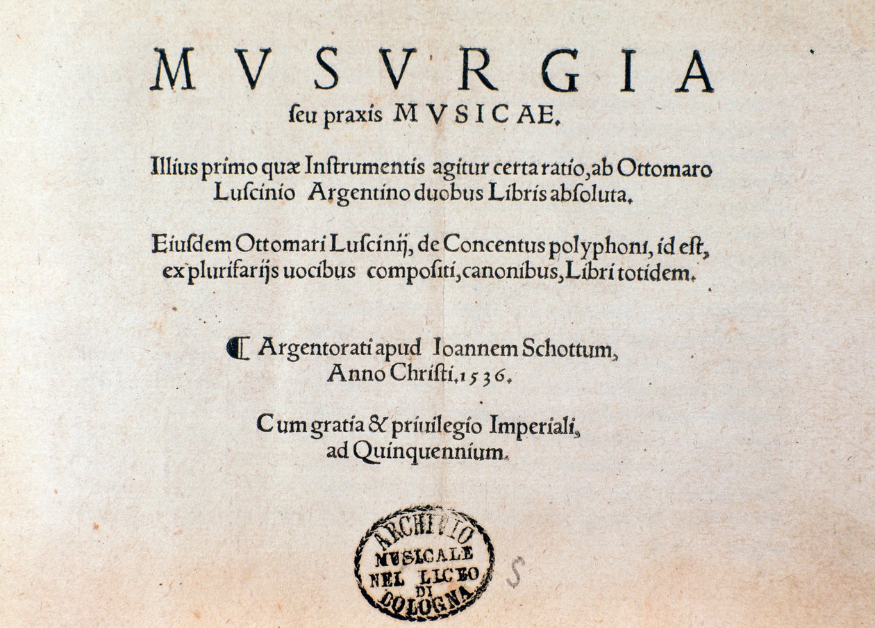 Titelpagina van Musurgia praktisch handboek van muziek (1536) door Unknown artist