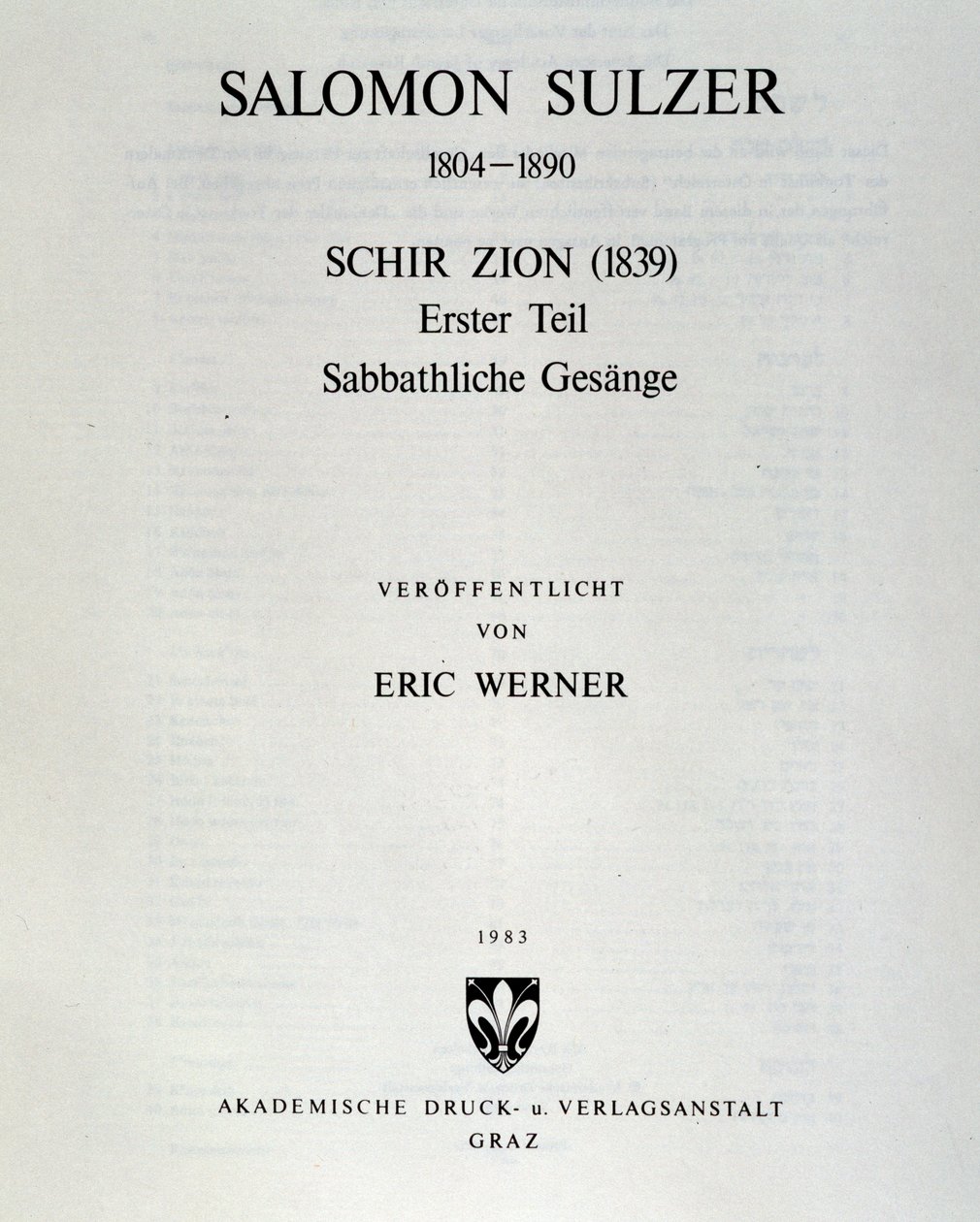 Titelpagina van Schir zion door Salomon Sulzer door Unknown artist