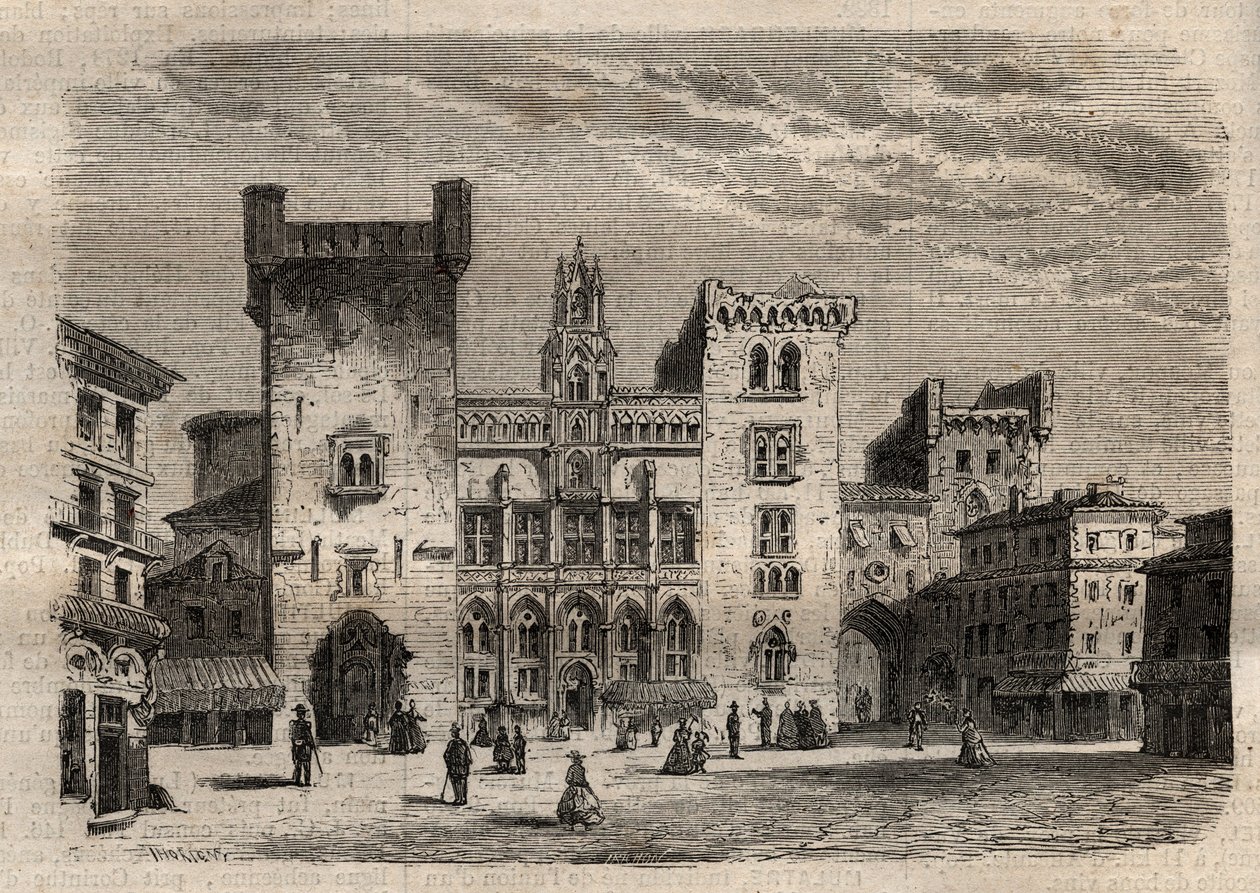 Stadhuis van Narbonne - Languedoc-Roussillon-Midi-Pyrénées - Frankrijk - gravure in 