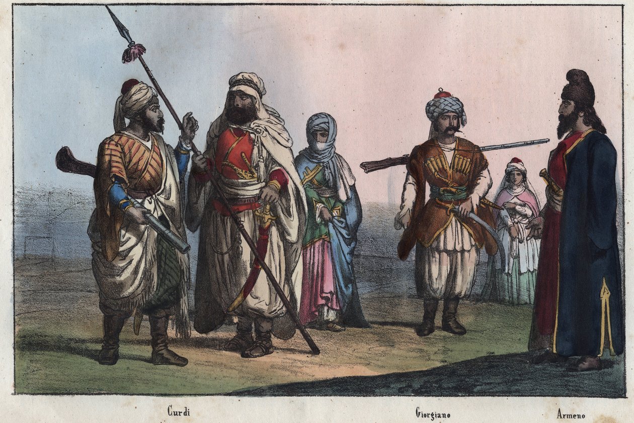 Traditionele Koerdische kostuums - Georgisch - Armeens door Unknown artist