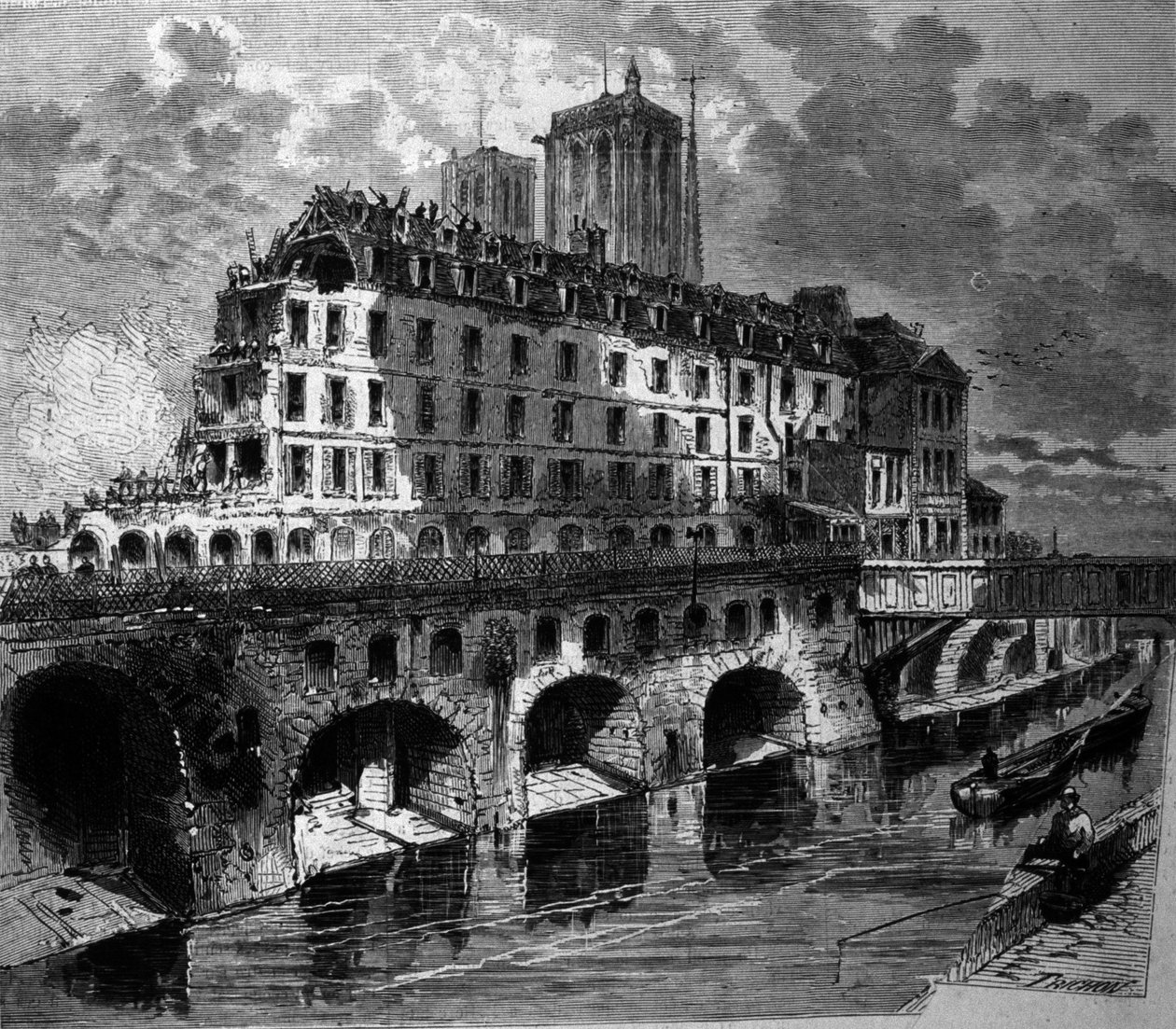 Transformaties van Parijs onder het Tweede Keizerrijk, Haussmann-werken: Sloop van het voormalige Hotel Dieu. door Unknown artist