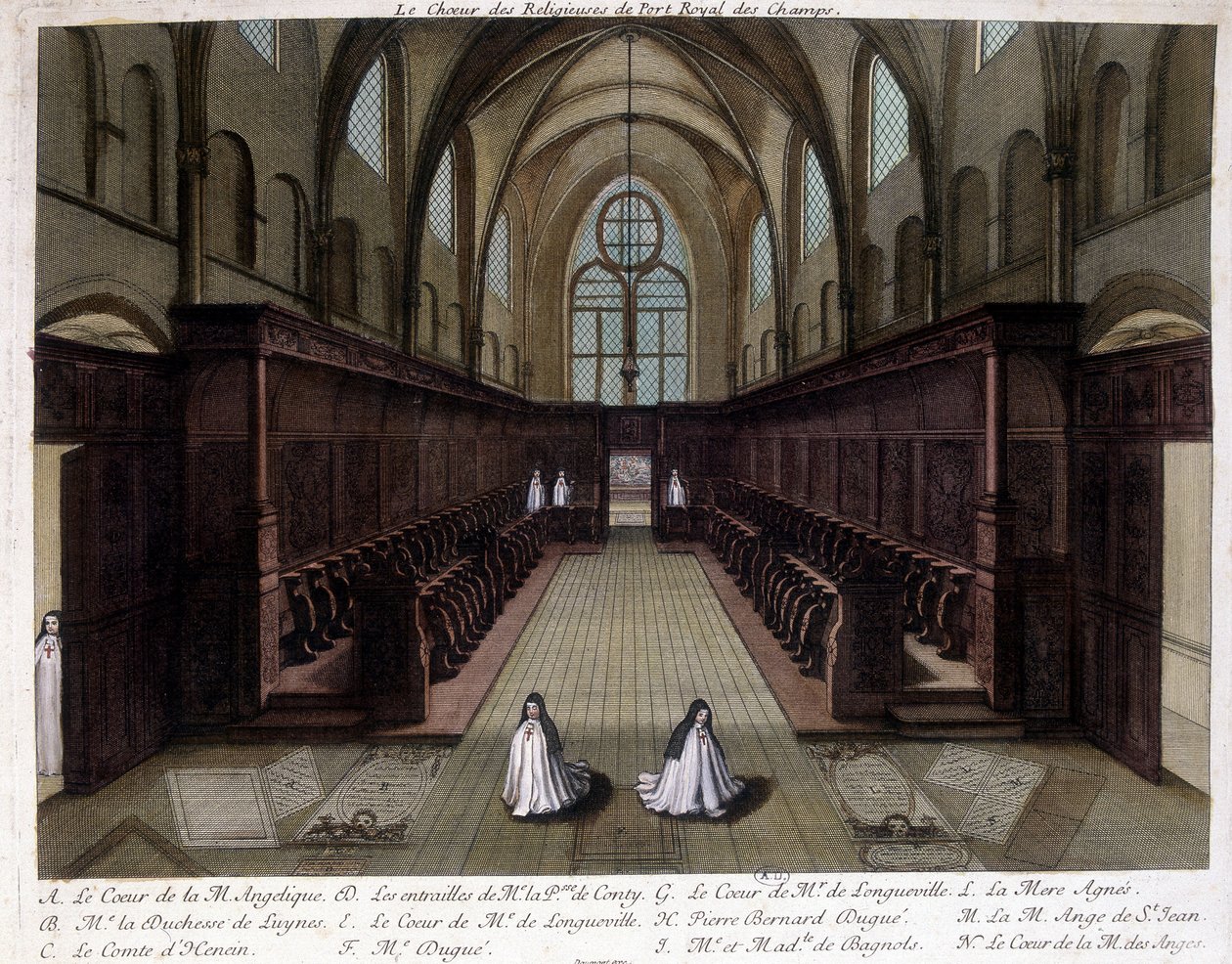 Twee nonnen bidden in de abdij van Port Royal des Champs (Port-Royal-des-Champs) door Unknown artist