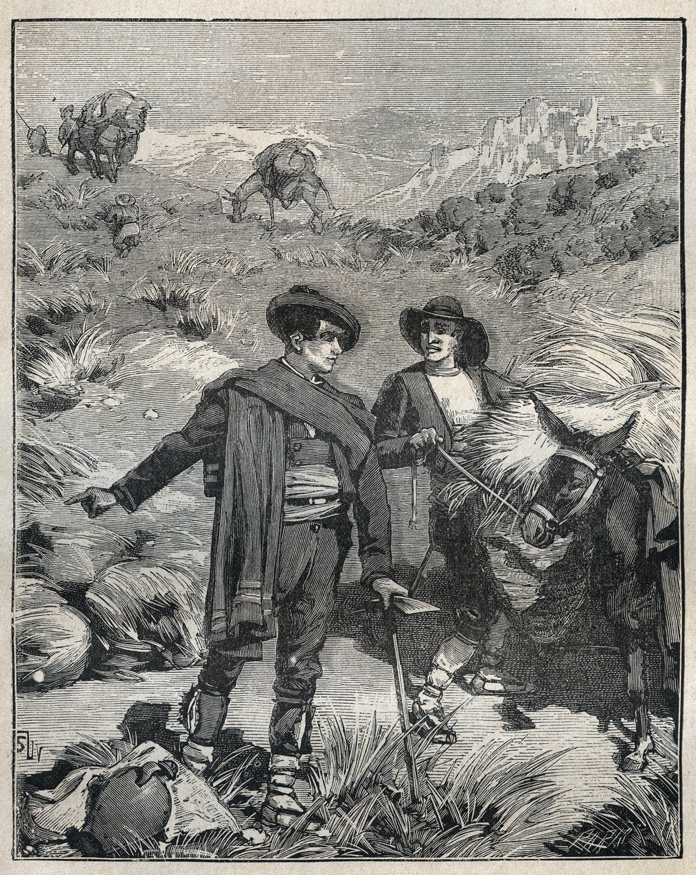 Twee boeren uit de Sierra Almagrera in Spanje ontdekten de Jaroso zilverafzetting in 1838. Gravure uit 1885 in 