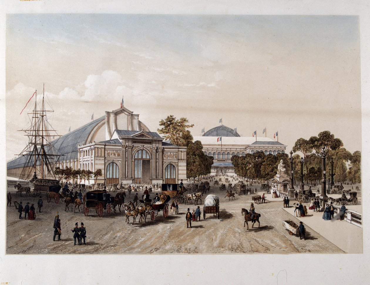 Universele Tentoonstelling van 1855: het Paleis van Industrie - Lithografie door Unknown artist