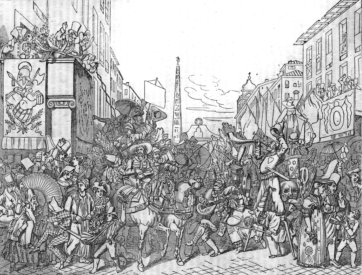 Via del Corso in Rome tijdens het Carnaval van 1836. door Unknown artist
