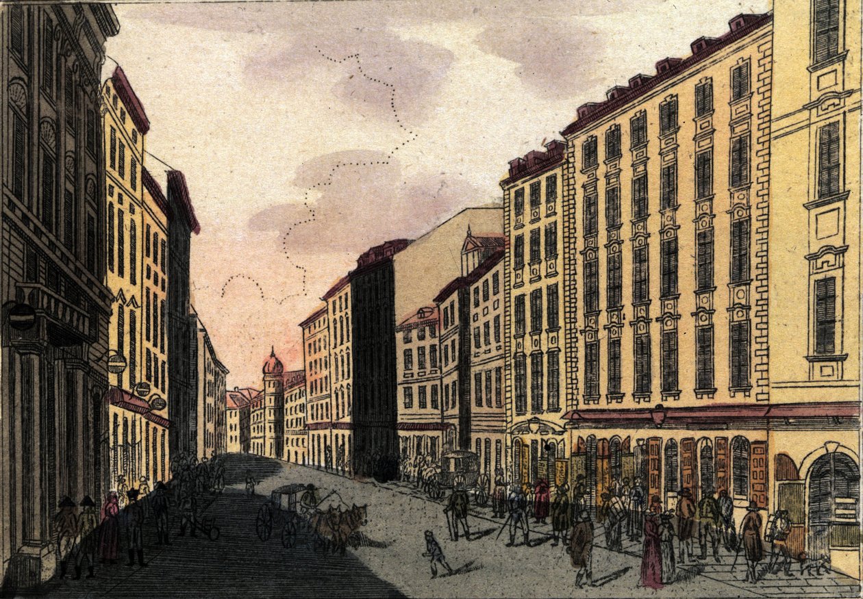 Uitzicht op Kohlmarktstraat in Wenen, Oostenrijk. Gravure uit 1820 door Unknown artist
