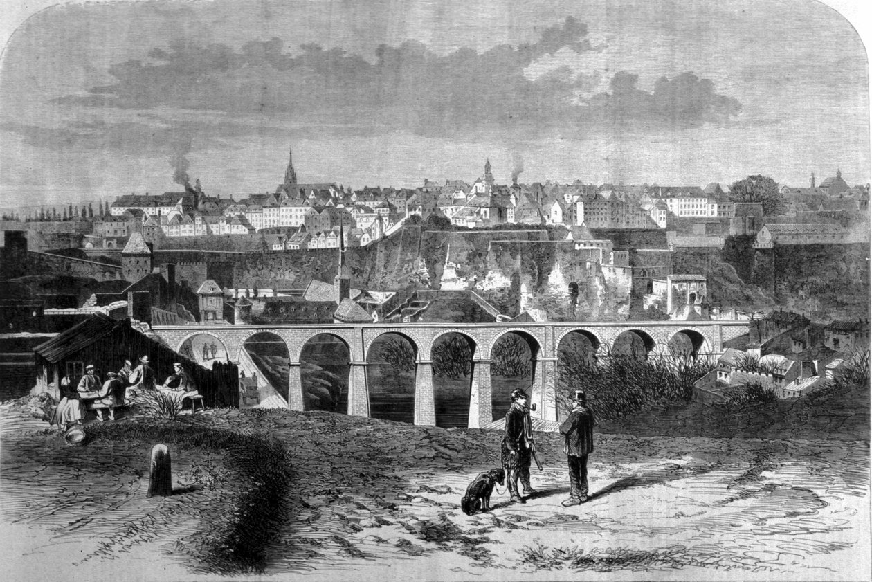 Zicht op de stad Luxemburg. Gravure uit de 19e eeuw door Unknown artist