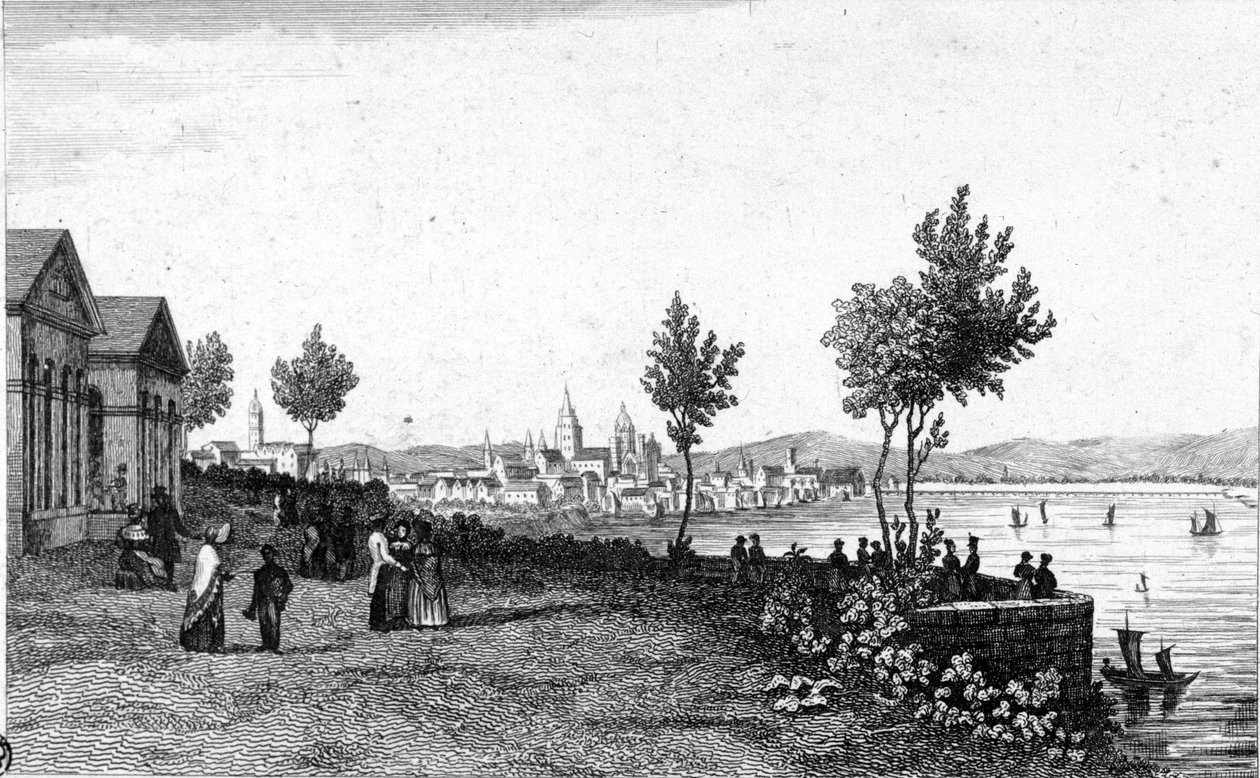 Uitzicht op Mainz in Duitsland en de Rijn rond 1830 door Unknown artist