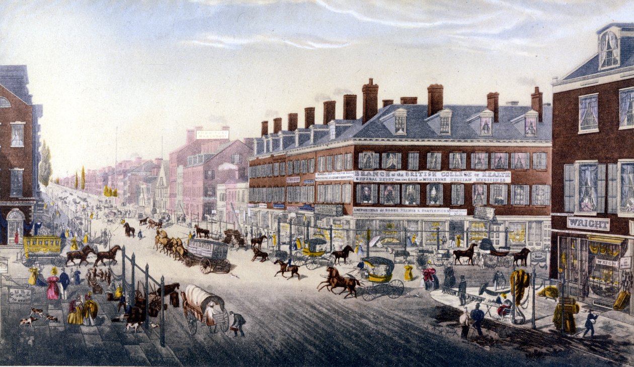 Gezicht op New York: Broadway. Gravure uit 1840. door Unknown artist