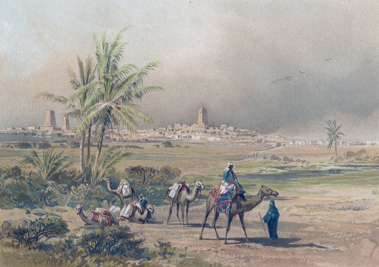 Gezicht op Timbuctoo (Timboektoe) in het moderne Mali, ca. 1850 (prent) door Unknown artist
