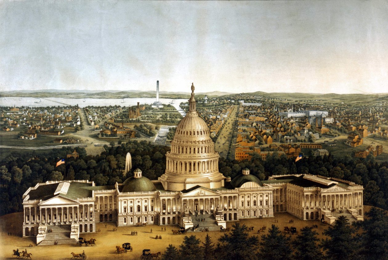Uitzicht op Washington en het Witte Huis in een uitvoering van 1820 door Unknown artist