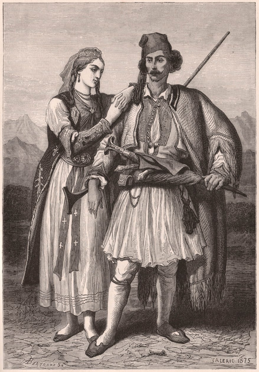 Uitzicht op een paar in Albanese traditionele kleding in de 19e eeuw door Unknown