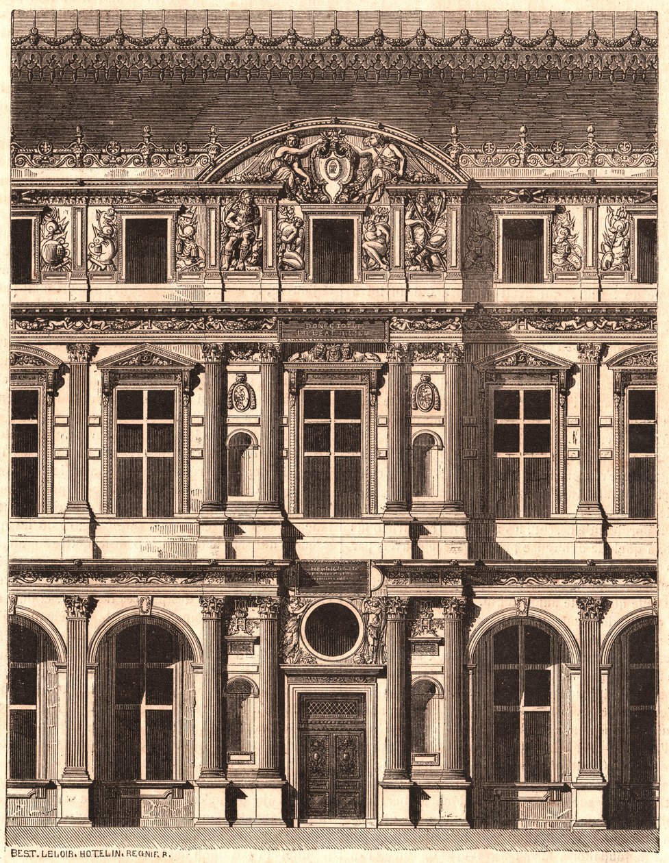 Uitzicht op een deel van de voorkant van de binnenplaats van het Louvre, Parijs, Frankrijk door Unknown