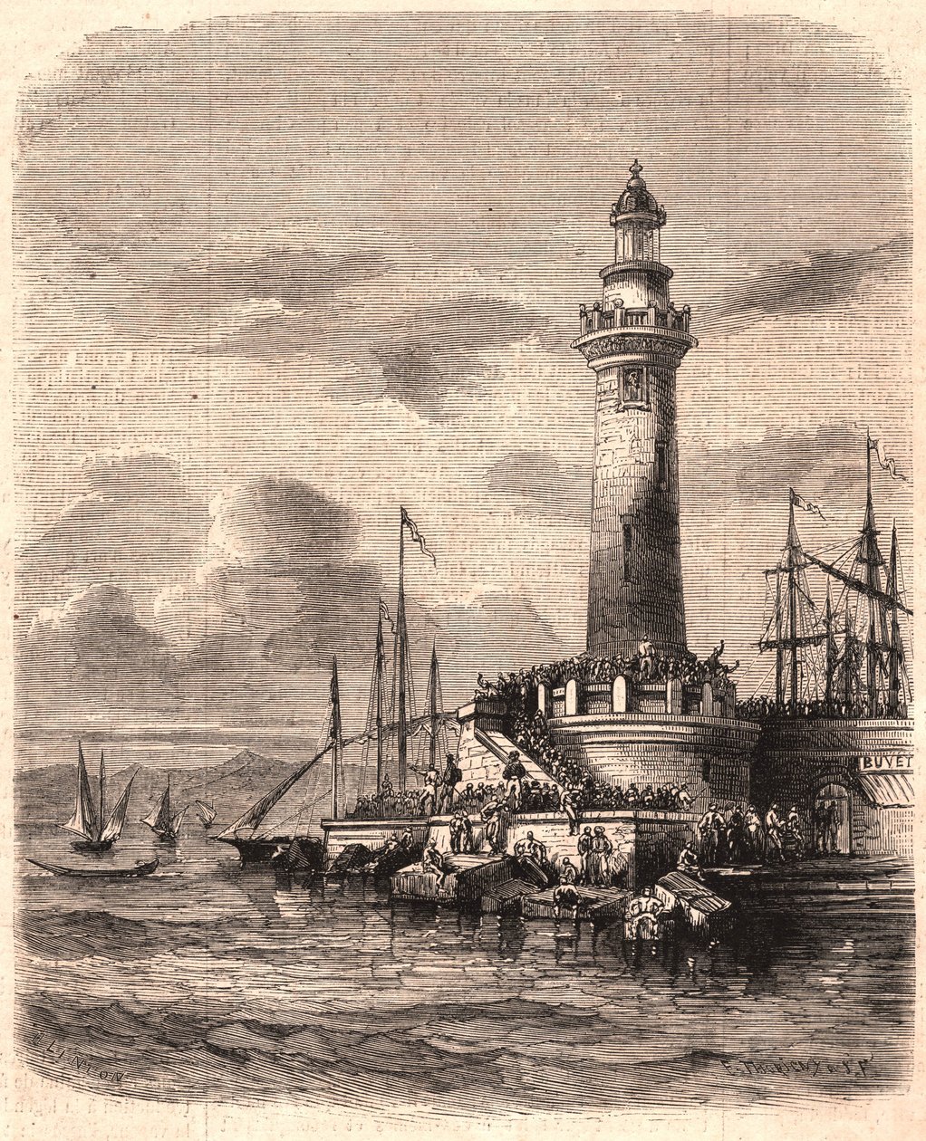 Uitzicht op de vuurtoren van Point of Joliette in Marseille in de 19e eeuw door Unknown